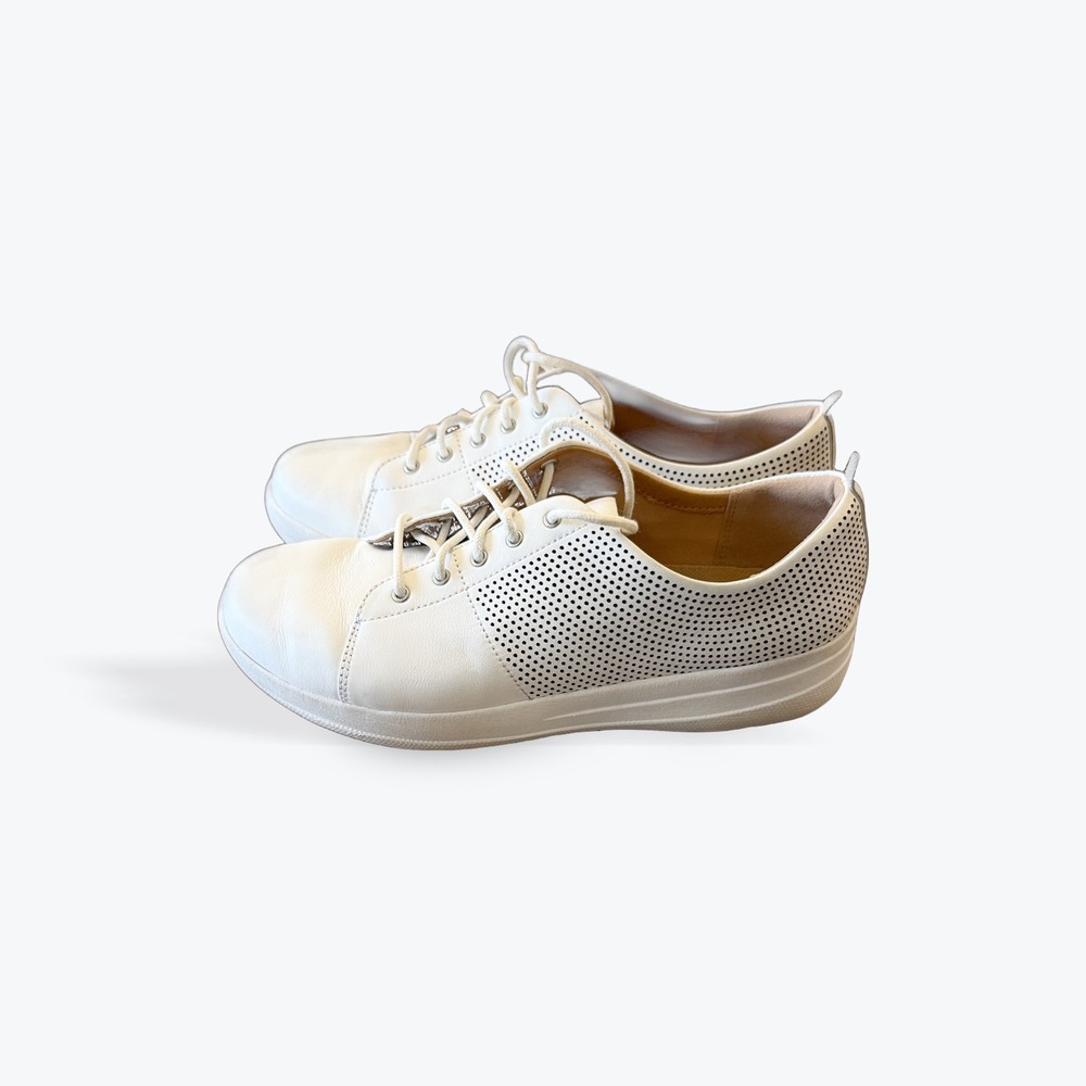 FitFlop Rally White Leather Perforated Lace Up Sneakers K36-194 Womens 7.5